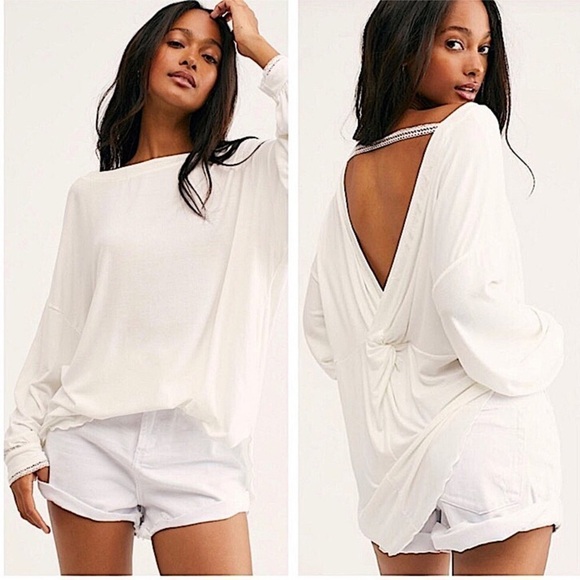 Free‎ People Shimmy Shake Alpine Ivory Long Sleeve Open Back Top Size Medium Wmn - Picture 1 of 10
